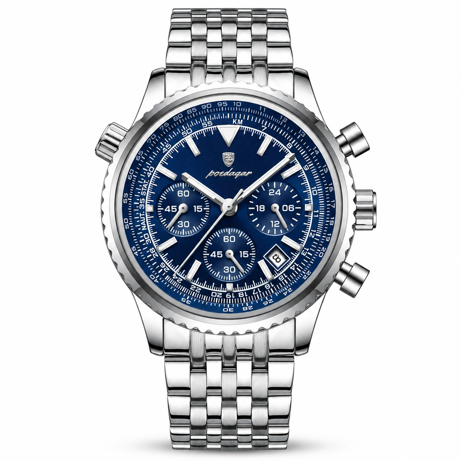 Chronograph Quartz Watch – Stainless Steel Bracelet, Date Display