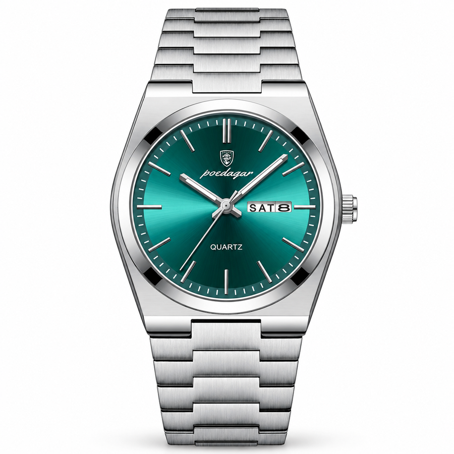 Day-Date Quartz Watch – Sunray Dial, Metal Bracelet