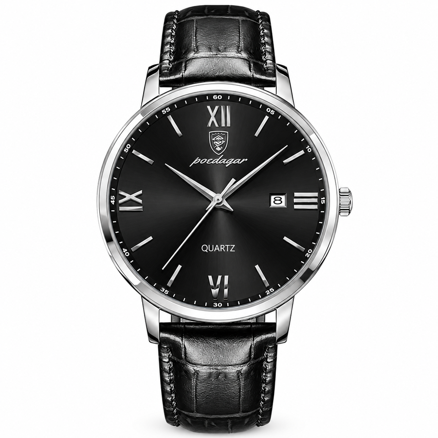 Classic Quartz Watch – Roman Numerals, Leather Strap