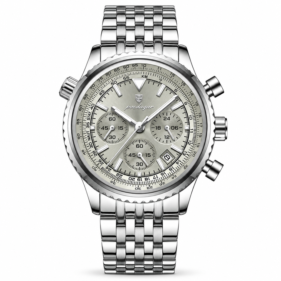 Chronograph Quartz Watch – Stainless Steel Bracelet, Date Display