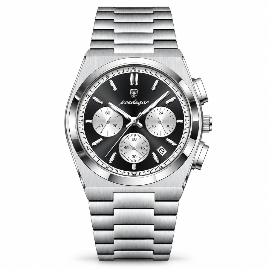 Multi-Dial Quartz Watch – Stainless Steel Bracelet, Date Display