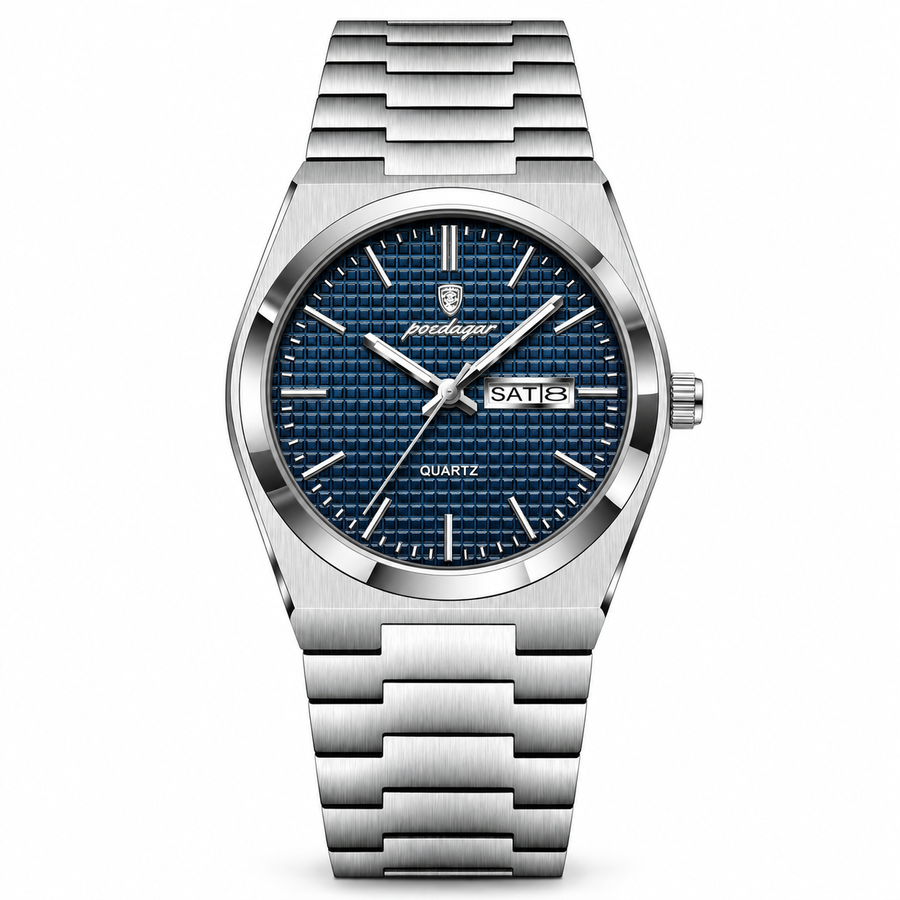 Day-Date Quartz Watch – Textured Dial, Stainless Steel