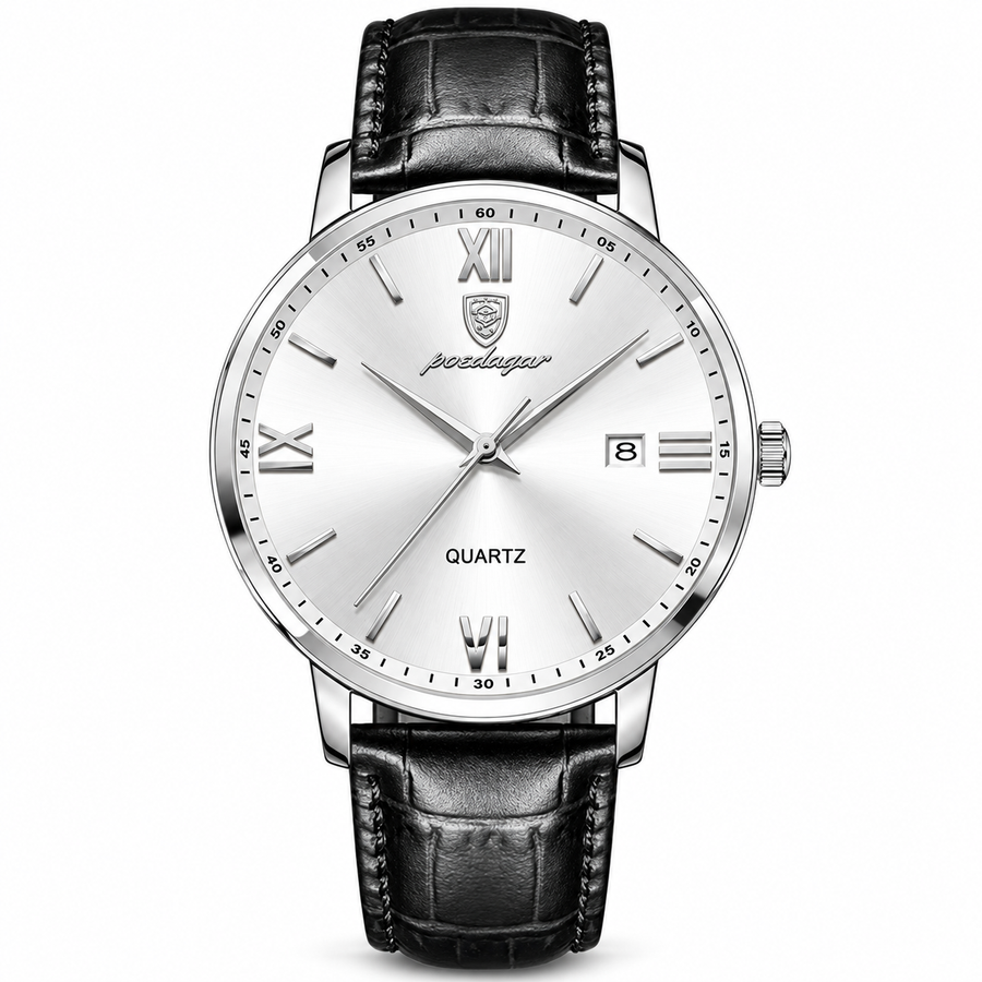 Classic Quartz Watch – Roman Numerals, Leather Strap