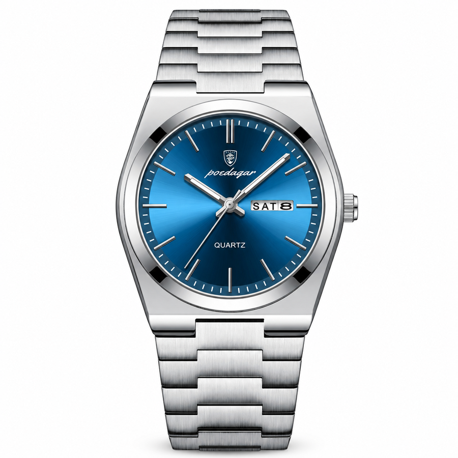 Day-Date Quartz Watch – Sunray Dial, Metal Bracelet