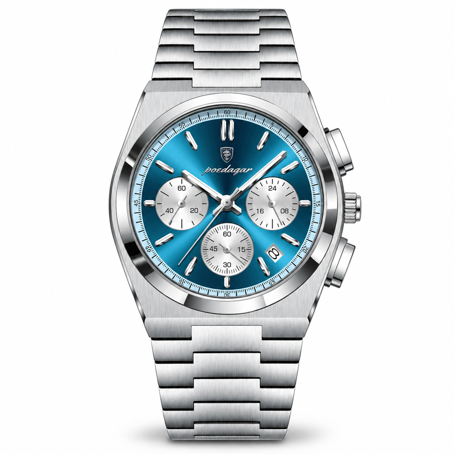Multi-Dial Quartz Watch – Stainless Steel Bracelet, Date Display