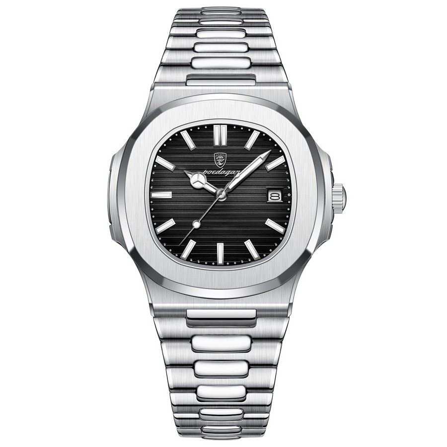Octagon Quartz Watch – Stainless Steel Date Watch
